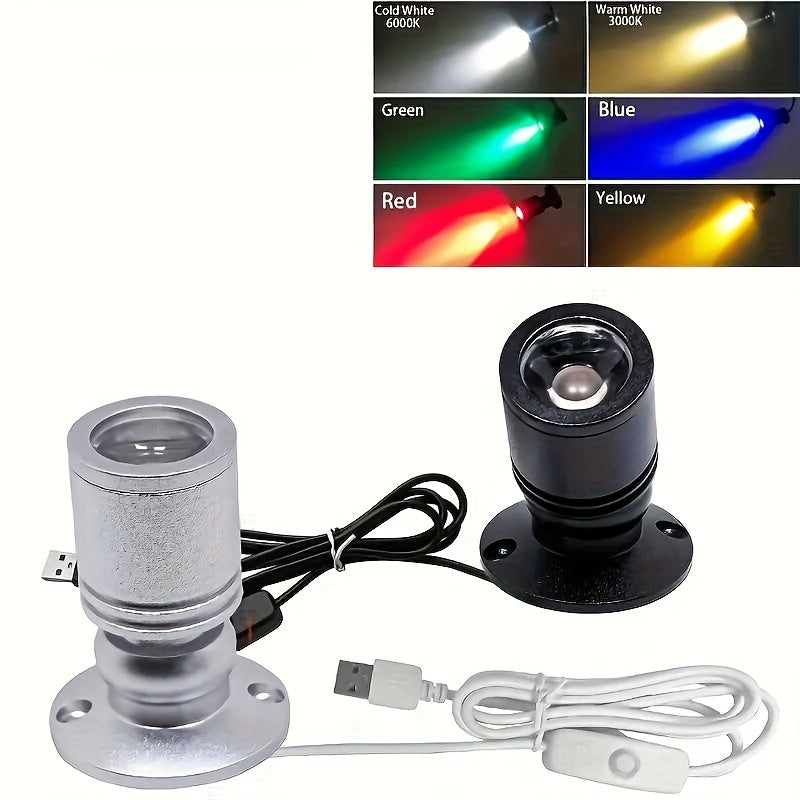 USB-powered mini LED spotlight - aluminum housing, 5V voltage with 4.8ft cable, suitable for artwork, plants, jewelry display and under-cabinet lighting