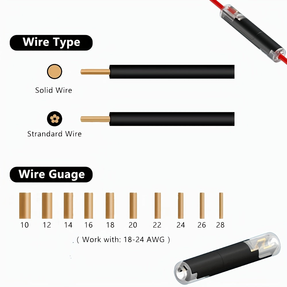Black Terminals, 15/30/75PCS Pluggable Universal Quick Splice Connectors, Solderless & Stripless Quick Terminal Connection