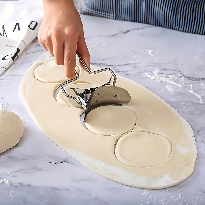 One Stainless Steel Dumpling Cutter Wheel – Dough Roller, Round Cutter for Dumplings & Buns, Ravioli Pasta Cutter, Manual Rolling Cutter – Easy Dumpling / Bun / Noodle / Pastry / Cookie Making