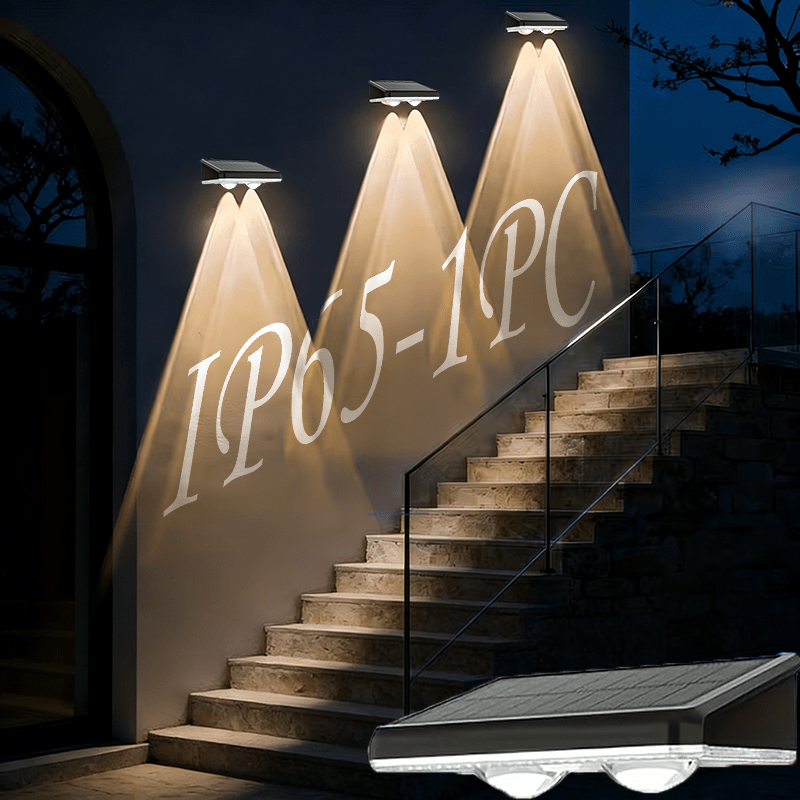 2 LED Beads / Solar Exterior Wall Light / Solar Wall Light / Outdoor Solar Lighting, Solar Outdoor Wall Washer Light, Double-Head Wall Light, Solar Charging, Semi-Flush Mount Installation, Soft Light Non-Dazzling, Solar Automatic Charging