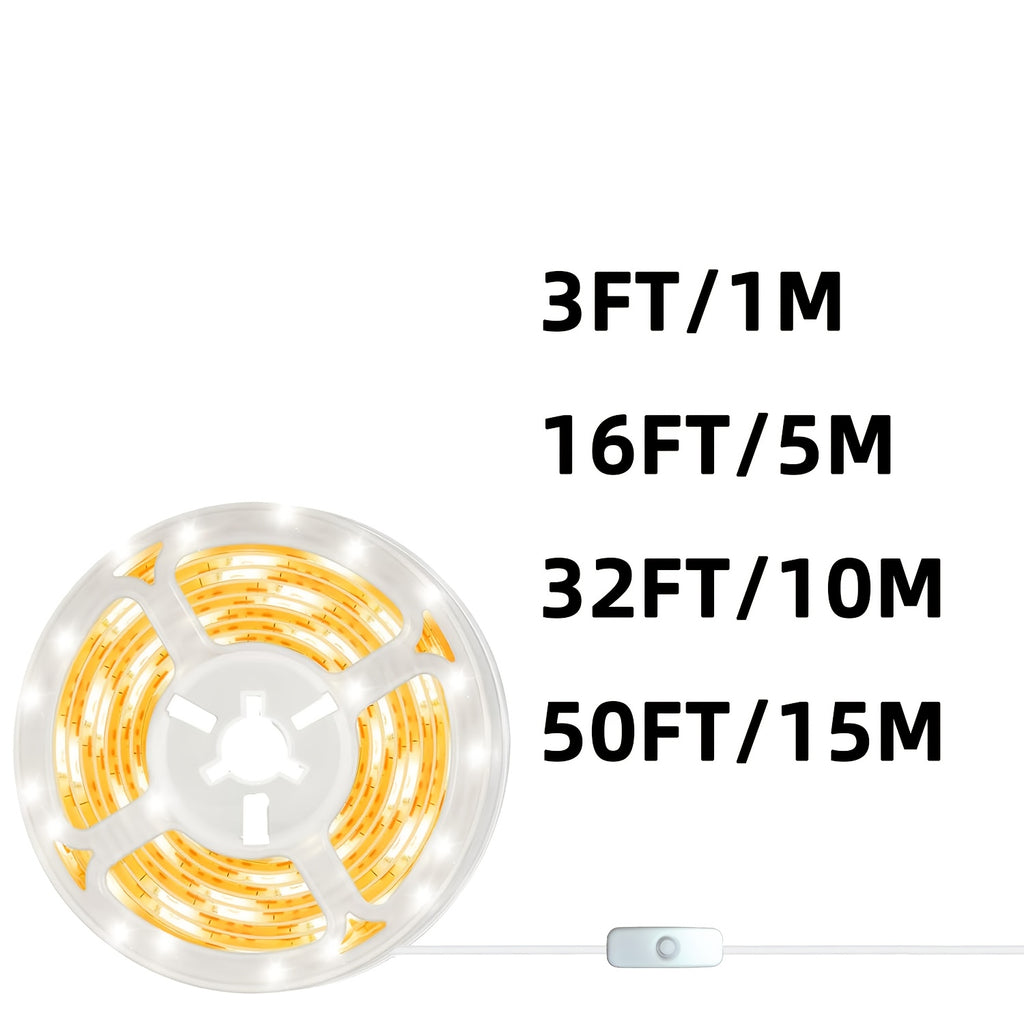NBBUFF 3ft to 50ft LED light strip, warm/cool dual color optional, convenient USB interface design, touch button to turn on/off, easy to operate and install, suitable for bedroom, mirror, kitchen, TV background wall, desk and ceiling lighting