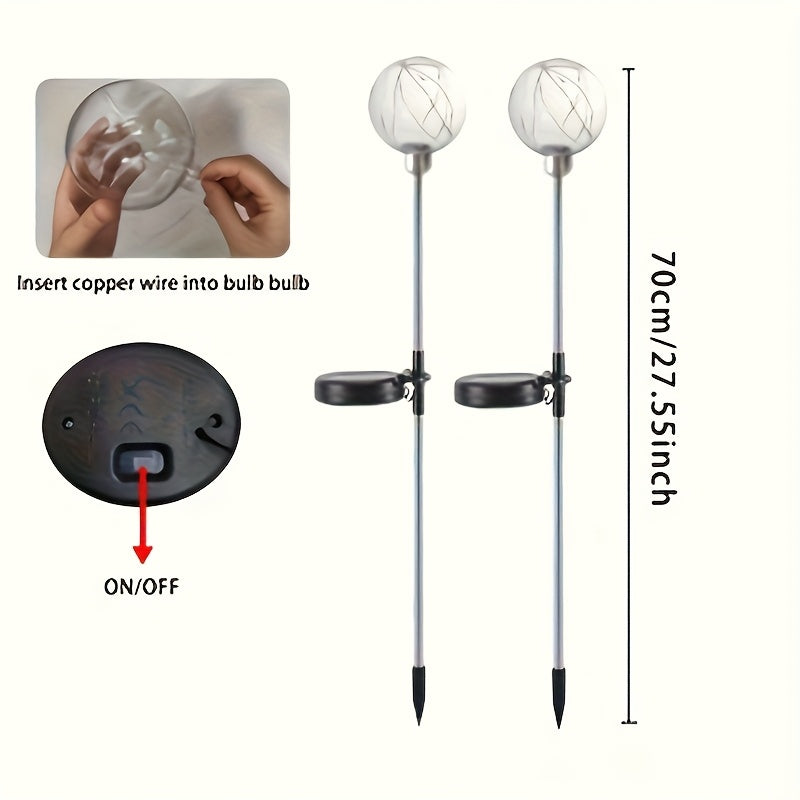 2-Piece Warm White LED Crystal Ball Light Base, Semi-Flush Mount LED with Automatic Light Sensor, Portable Solar Rechargeable Light Fixture, Suitable for Garden, Patio and Holiday Occasions - 600mAh Nickel Battery