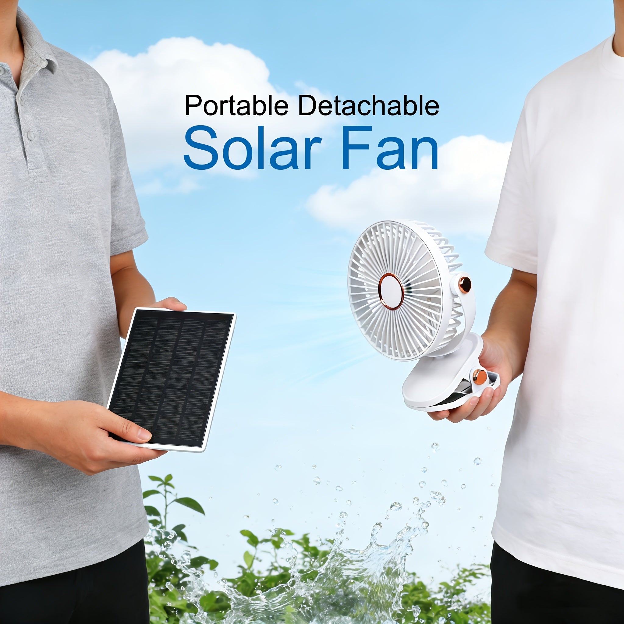 Solar Camping Fan Light - 5-Speed Rechargeable Clip-On Fan, Dual Power Supply (Solar & Battery), Built-in Rechargeable Lithium Battery, USB Charging Port and 5V Solar Panel - Multi-Scene Use: Picnic, Hiking, Fishing and Indoor Home Use During Hurricanes