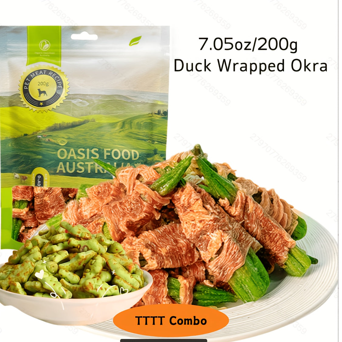 7.05Oz/ 14.11Oz (200G/ 400G) 雞/鴨肉包豆角，天然食材製成，健康狗狗零食，易於消化，持久耐嚼，高蛋白低脂，適合所有尺寸狗狗的訓練零食