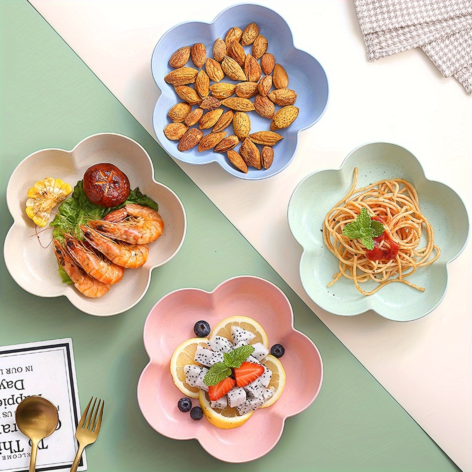 5pcs, Flower Dinner Plates, Reusable Unbreakable Plastic Plates, Lunch Plate, Bread Plate, Table Fruit Plate, Cake Plate Salad Plate, Chip Plate, Small Dish, Outdoor Dining Plate, Dishwasher & Microwave Safe, Kitchenware