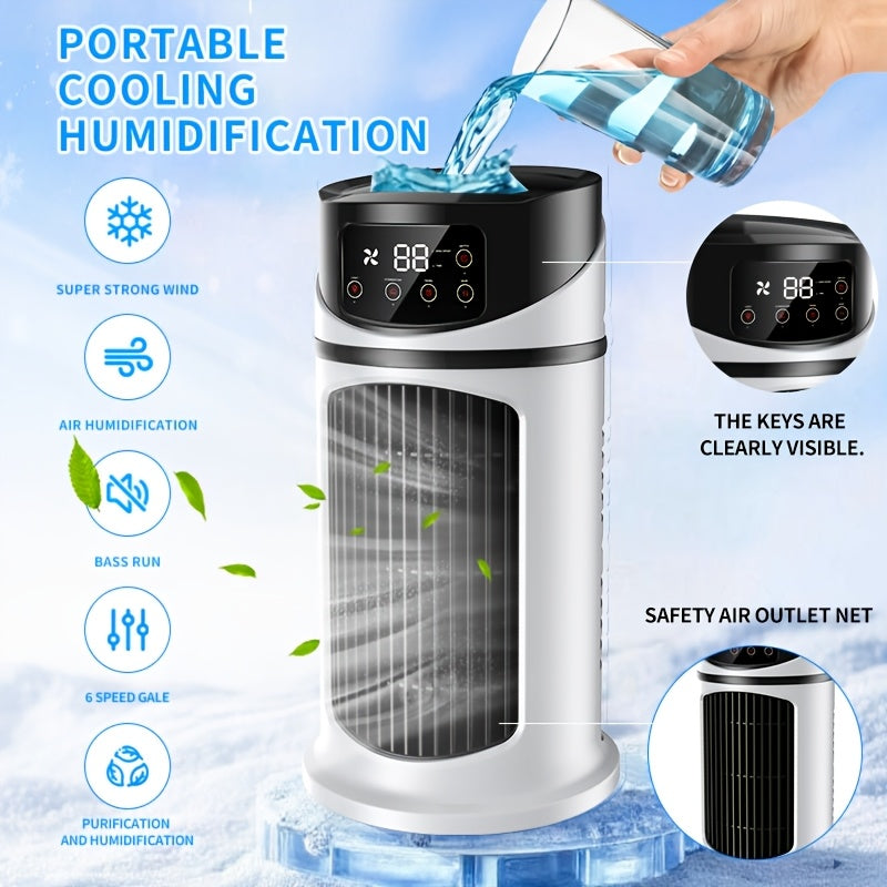 3 Second Fast Cooling 6 Speed USB Portable Air Conditioner Humidifier Fan, Ultra Quiet 25dB, 6 Hours Timer, Instant Cooling Perfect Festival Gift for Home Office Dormitory
