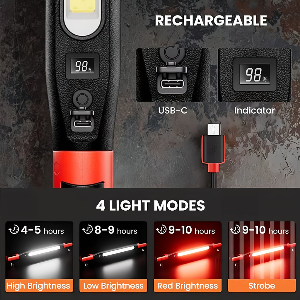 High Bright LED Work Light, 2000mAh Rechargeable Portable Flashlight, Magnetic & Hook Design Under Hood Work Light, Mechanic Light for Auto Repair Inspection Garage Workshop Emergency