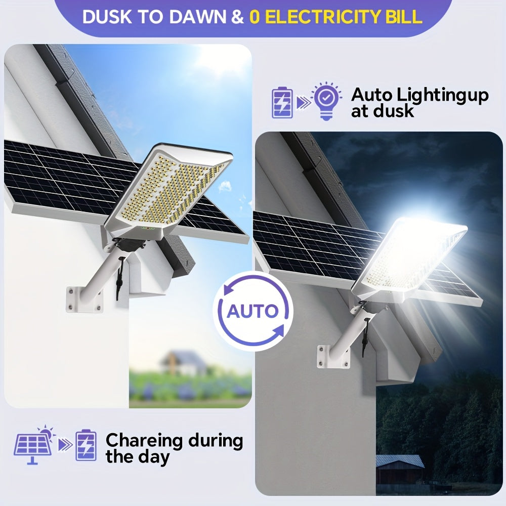 1 Piece Solar Outdoor Wide Angle Lighting, 232 LED Convex Lens Beads, Super Bright Large Street Light, Water Resistant, 6500K White Light, Split-Type Wall Mount Exterior Wall Light, with Remote Control, with 18000mAh Large Capacity Battery