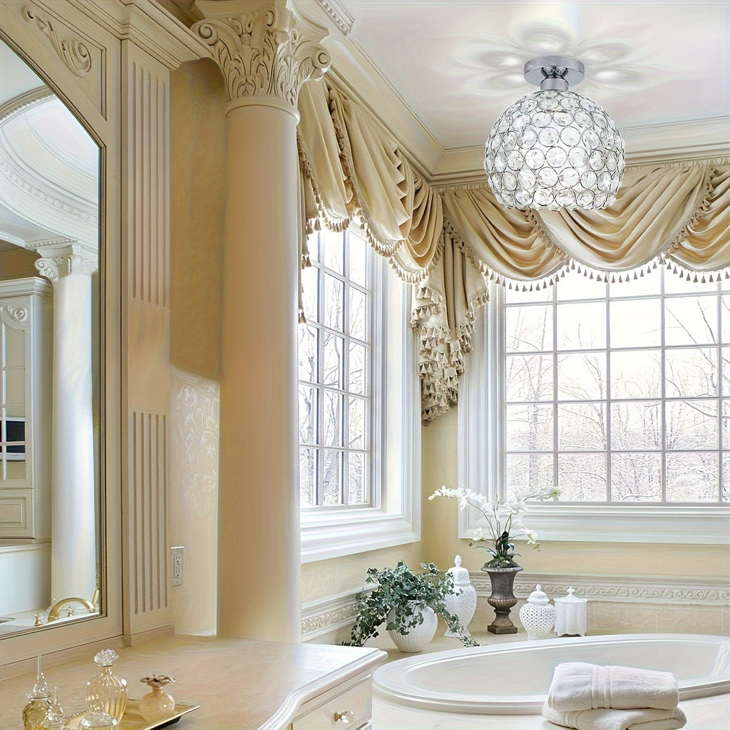 Modern stylish glass ceiling light, modern semi-flush mount silver crystal chandelier, suitable for decorative home lighting in foyer, closet, entryway, kitchen, bedroom, dining room, etc.