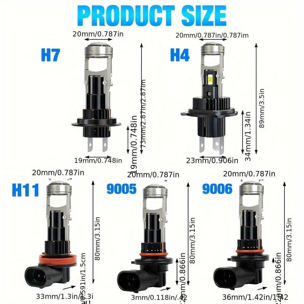 S&D High/Low Beam 150W H4 H7 LED Car Lens Headlight Bulbs, 40000LM H11 9005 HB3 9006 HB4 Car Lens Lights, Turbo LED Lights, Super Bright Car Headlights, Plug-and-Play, 12V, with Canbus, 2-Pack