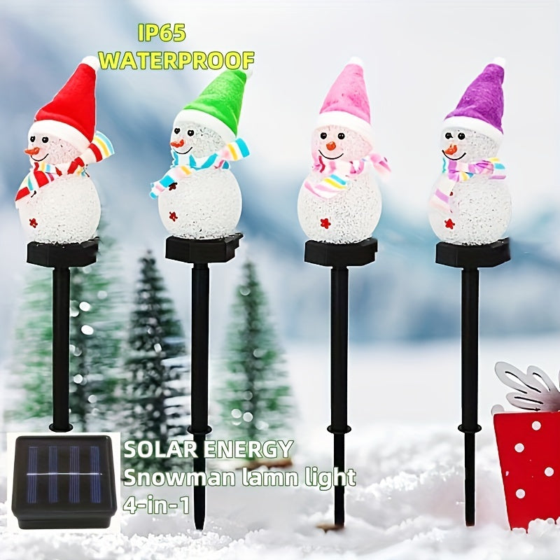 1套4个太阳能雪人草坪灯，圣诞节庭院花园氛围装饰，户外防水，可爱的雪人造型