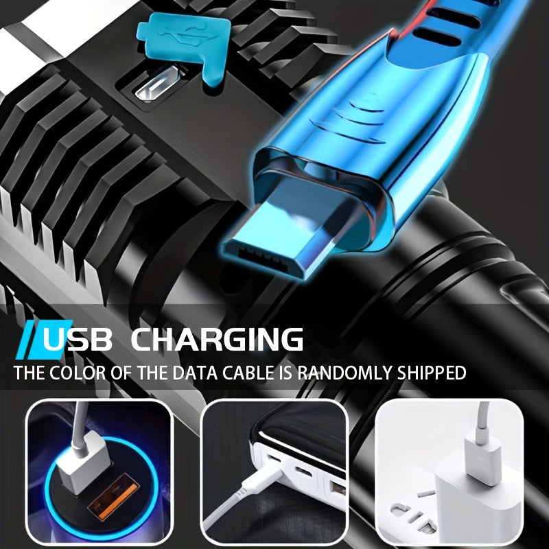 1PC 4LED Flashlight with COB Side Light, 4 Lighting Modes USB Rechargeable, Camping Tool, Plastic Material