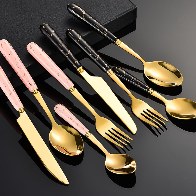 24-Piece Stainless Steel Cutlery Set with Short Ceramic Handle – Dinner Knife, Dinner Fork, Dinner Spoon, Dessert Spoon – Restaurant & Hotel Flatware Set