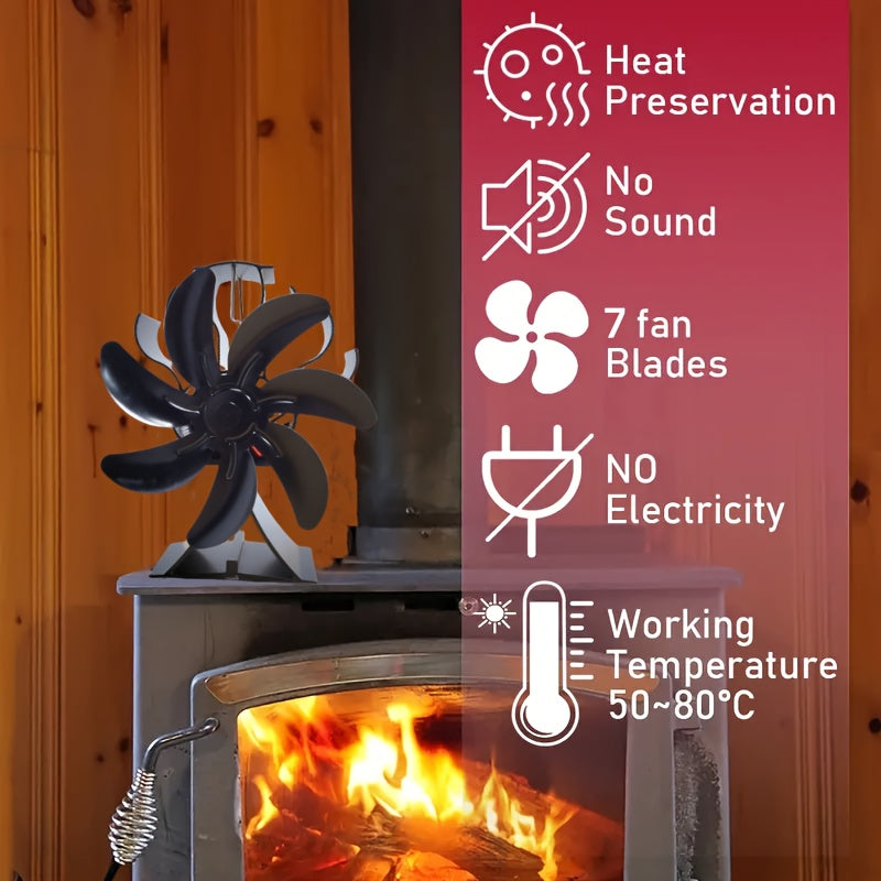 Heat Powered Stove Fan, Flue Pipe Fireplace Fan, Non-Electric 7-Blade Wood Stove Fan, Quiet Suitable for Gas/Wood/Pellet Stoves, Heat Circulation Boost