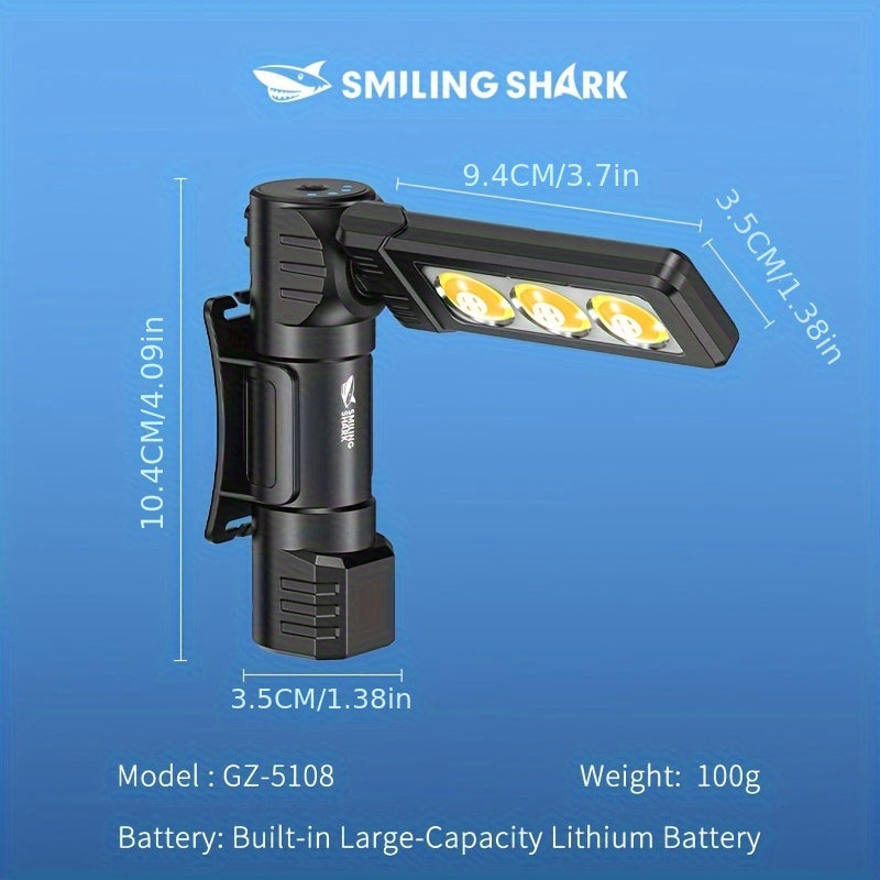 1 Smile Shark COB Ultra-Bright Work Light, Rechargeable LED Work Light, Portable Magnetic Work Light Flashlight, 180° Rotating with 3 Modes, Small Strong Magnetic Flashlight, Ideal for Under Hood, Car Repair, Inspection & Outdoor Use, Mini COB Work Light