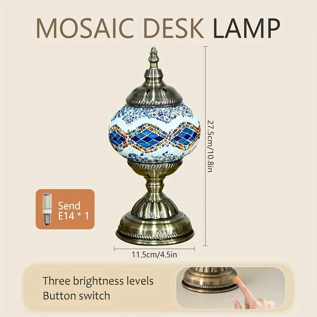 Turkish Moroccan style lantern, bronze base, colorful handmade mosaic glass, bohemian style night light, bedroom decoration, holiday gift (LED bulb included)