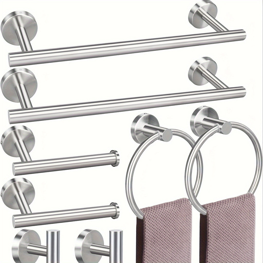 8-Piece 23.6" Bathroom Towel Rack Set - Includes 2 Towel Bars, 2 Towel Hooks, 2 Towel Rings, 2 Tissue Holders - Brushed Silver Bathroom Accessory Set