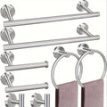 8-Piece 23.6" Bathroom Towel Rack Set - Includes 2 Towel Bars, 2 Towel Hooks, 2 Towel Rings, 2 Tissue Holders - Brushed Silver Bathroom Accessory Set