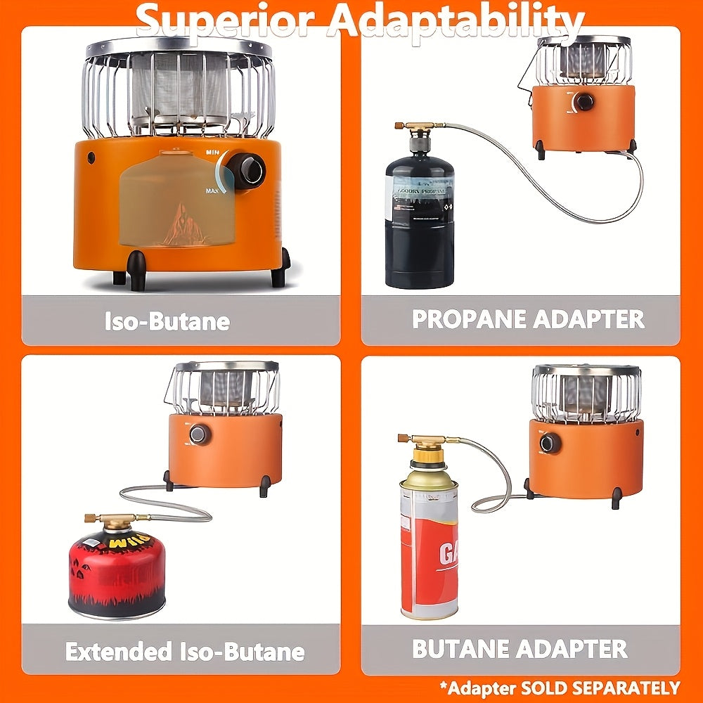 9000 BTU Adjustable Propane Heater Stove - 2-in-1 Indoor/Outdoor Portable Gas Stove, Ideal for Camping, Cooking & Emergency Preparedness, Compact 10.7 x 7 Inch Design, Orange & Blue, Adjustable Flame Control, Durable Stainless Steel Construction