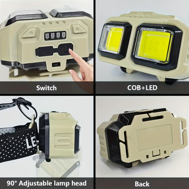 1PC Super Bright LED Rechargeable Headlamp, TYPE-C Charging, 4 Lighting Modes, Adjustable ABS Material Head Light, Foldable Durable High Lumen Flashlight, Ideal for Repair Fishing Camping Hiking Night Riding Gift