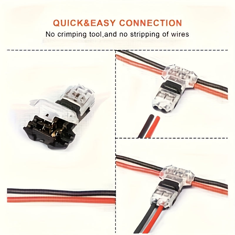 10-PCS Snap-In T2 Wire Connectors, Non-Peeling Quick Terminal Splice Connector, Auto Plug Electrical Accessories