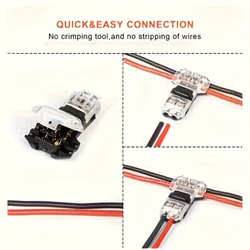 10-PCS Snap-In T2 Wire Connectors, Non-Peeling Quick Terminal Splice Connector, Auto Plug Electrical Accessories