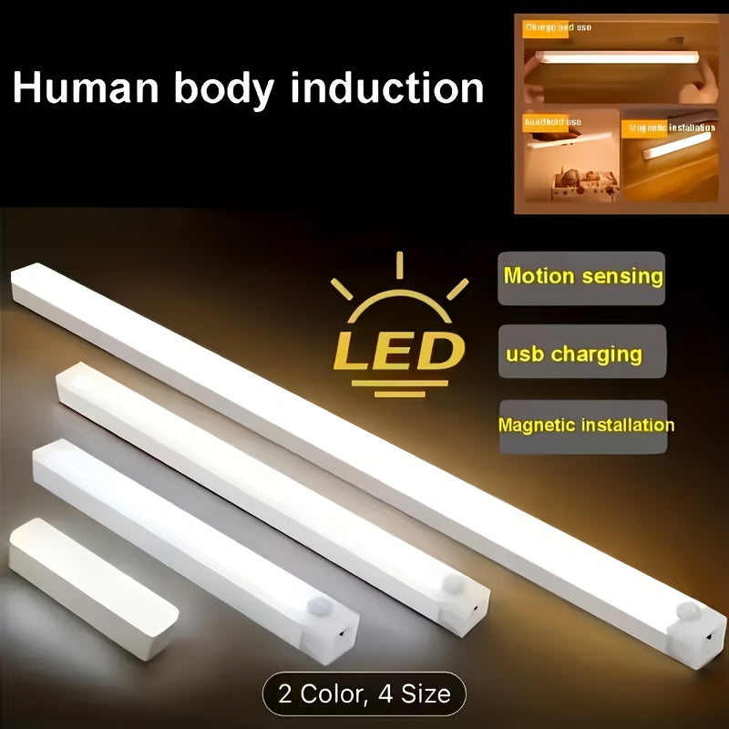 LED tube light with motion sensor - USB rechargeable, easy-to-install magnetic booster, white light illumination, suitable for cars, homes, wardrobes, bedrooms and travel, wardrobe light