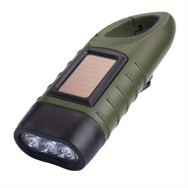 Hand Crank Solar Manual Power Flashlight Rechargeable LED Emergency Light Hand Crank & Solar Function Portable Backpack Flashlight IP66 Waterproof Outdoor Survival Gear
