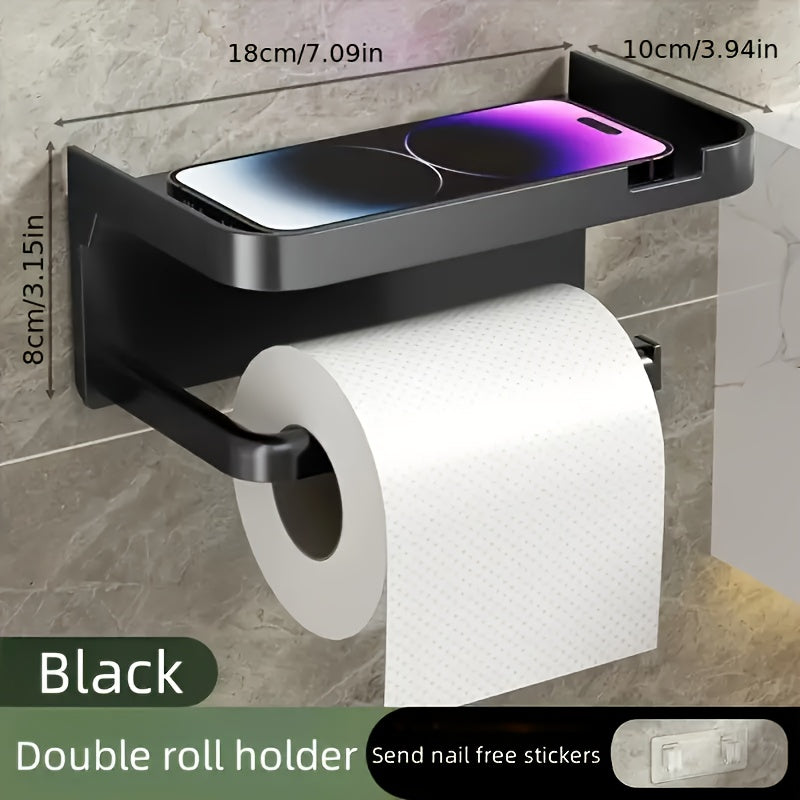 1pc Bathroom Shelf / Toilet Paper Holder - Wall Mount Drill Required, for Toilet & Washroom, Face Washing Storage Shelf
