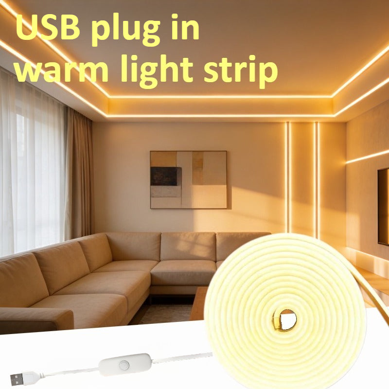 USB即插即用LED灯带，暖光灯条，床头灯，适用于室内氛围装饰，可DIY装饰，适用于橱柜、厨房、柜子、置物架、吧台、卧室、游戏室、客厅