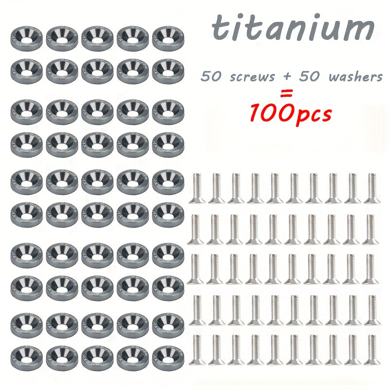 100pcs Aluminum Alloy M6×50 Car Modification Decorative Bolts, Fender/License Plate/Engine Bay Decorative Nuts, Multiple Colors Available, DIY License Plate Fasteners for Car Modification