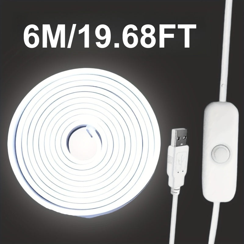 LQHZMYY 16.4英尺柔性LED霓虹灯带 - USB供电白色氛围照明，适用于室内外家居装饰、卧室、厨房、万圣节派对装饰（3.3英尺至16.4英尺），家庭内部灯光