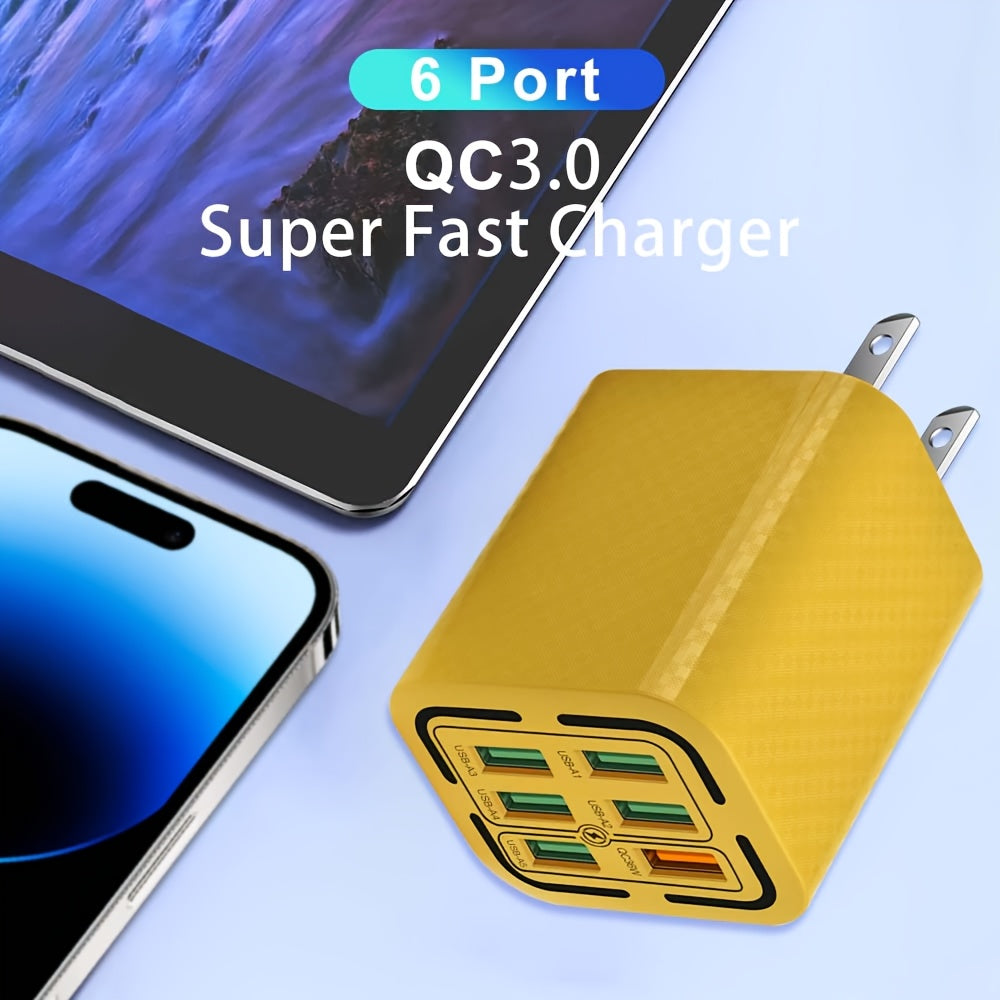 6 Ports USB Charger QC Fast Charging US Plug with 39.37inch USB to Type-C Cable, Fast Charger Power Adapter for iPhone 17, for Xiaomi, for Samsung Wall Charger- Ideal for Home And Travel, Multidevice Charging, Home Charging Station, Compact Design