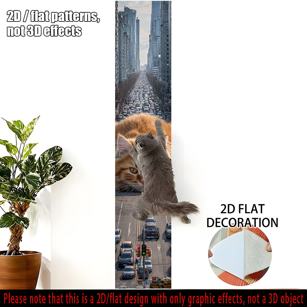 1件装巨型猫咪攀爬柱与抓挠垫 - 自粘式落地/壁挂式猫爬架，适用于家庭，节省空间的攀爬柱带抓挠工具，幼猫家具，适用于墙壁、地板 - 猫咪安装用，2D平面款