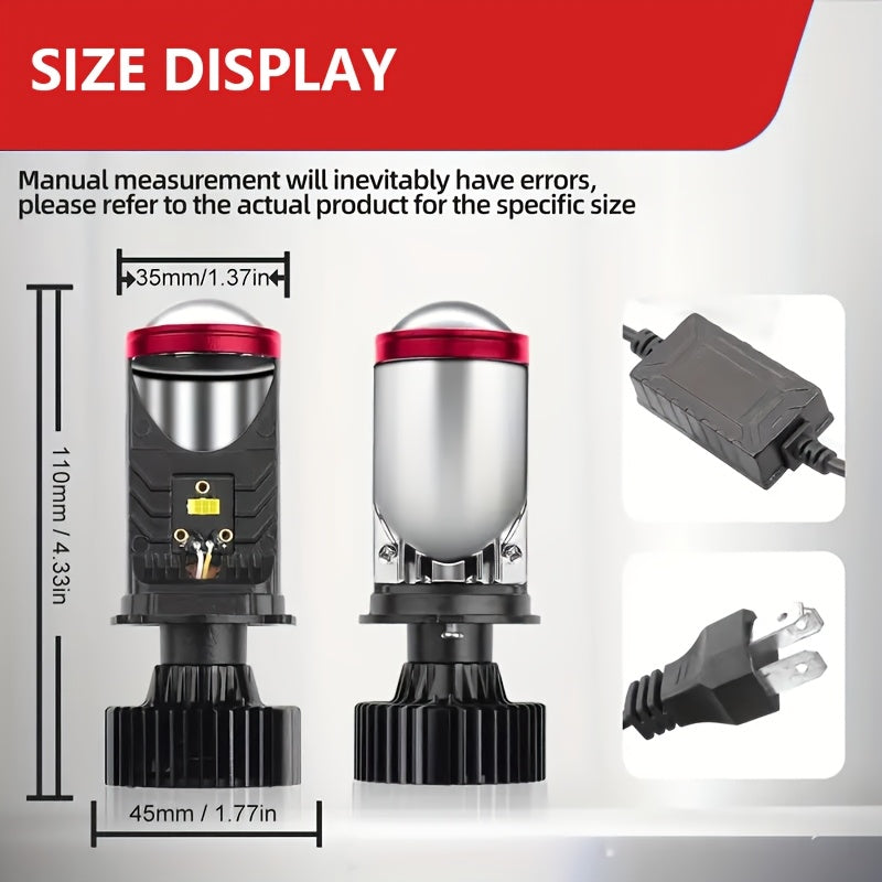 2 H4 High/Low Integrated Headlight Bulbs, 60,000 Lumens 420W 3570 CSP Chip New LED Projector Lens, 6000K White Light Super Bright Source, Suitable for Motor Vehicles, Left-Hand Drive, 12-24V, No Battery Needed