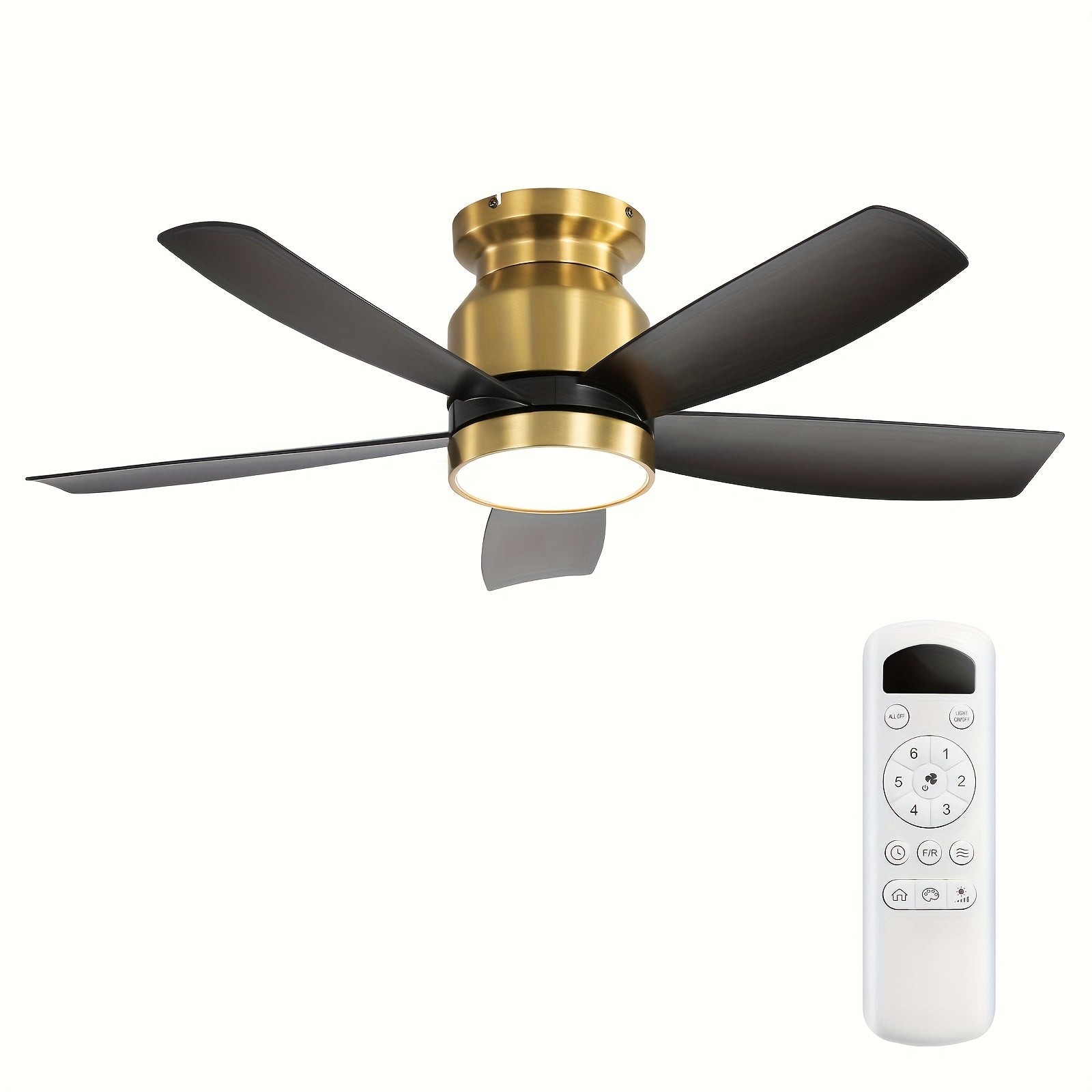 Sofucor 42 Inch Ceiling Fan with Light, 5 Blades Design, Equipped with Remote Control, Quiet Reversible DC Motor, Timing Function and 6 Speed Levels, Black &amp; Gold Available, Perfect for Modern Bedroom and Living Room