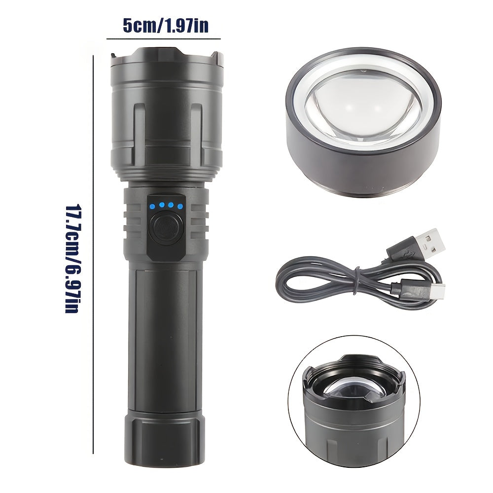 Ignition Aluminum Alloy Flashlight, Fresnel Lens Equipped, Rechargeable LED Light, 5 Modes High Lumen Flashlight, 5000mAh Battery Type-C Fast Charging, Long Range IP44 Waterproof, Ideal for Camping Night Use and Gift Giving