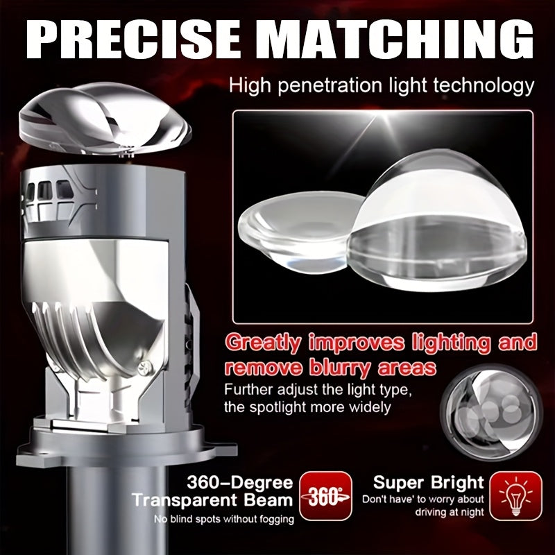 2个装 H4 9003 HB2-QC0105 超亮 6500K 白色光 CSP LED 大灯，高流明 60000Lm/个 260W，镜头设计完美光束，内置驱动器带风扇，长寿命，汽车摩托车迷你镜头，不含电池