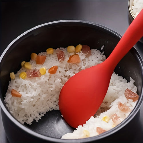 1PC Integrated Silicone Rice Spoon, Non-stick Heat Resistant Rice Cooker Spoon, Full Wrapped Kitchen Serving Spoon, Suitable for Rice, Salad and Mashed Potatoes