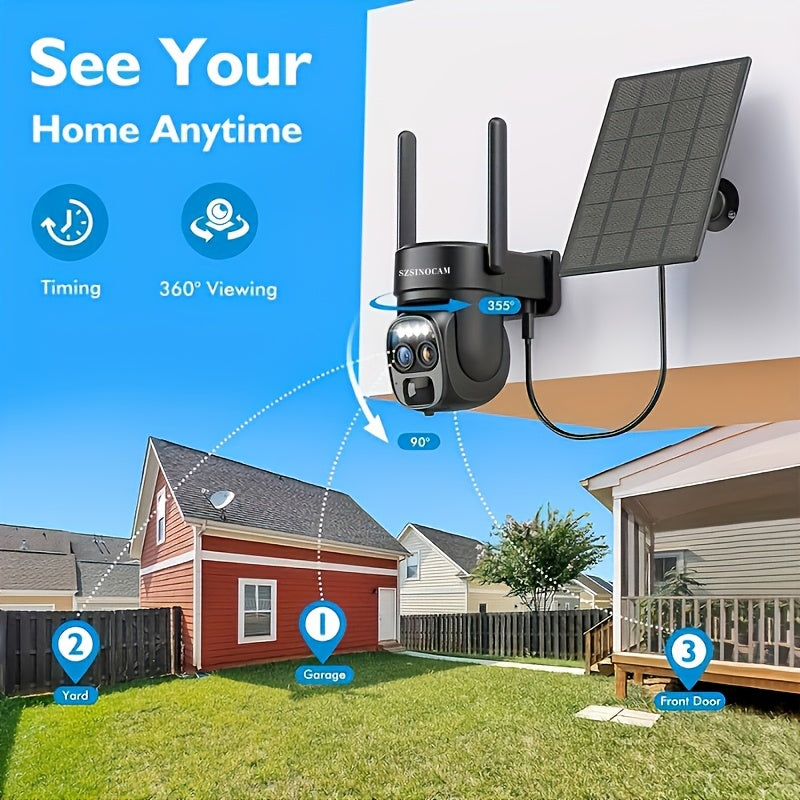 Outdoor Safety High-definition Night Vision, Home Security Camera, with Solar Power, WiFi Connection, PIR Motion Detection, Outdoor Home Monitoring Light Alarm, Two-way Audio, Wireless Security Camera, Suitable for Gardens, Front Doors, Rating IP66