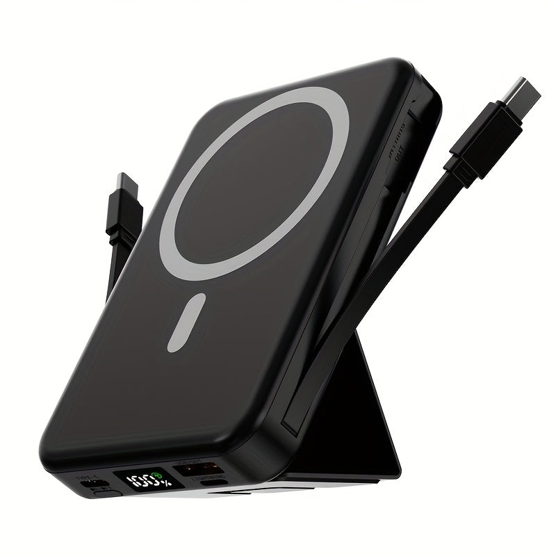 10000mAh Magnetic Fast Charging Power Bank With Digital Screen, Built-in 2 Charging Cables, USB Portable Mobile Phone Power Bank Can Charge 5 Devices At The Same Time, With Bracket, Compatible With IPhone 15/15 Plus/15 Pro/15 Pro Max/iPad