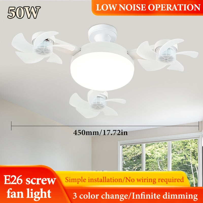 Ceiling Fan with Light, 3-Blade Ceiling Fan, E26 Socket, Dimmable Light, 3 Speed Levels, Flush Mount Ceiling Lamp with Remote, Decor for Bedroom Study, All Season Use