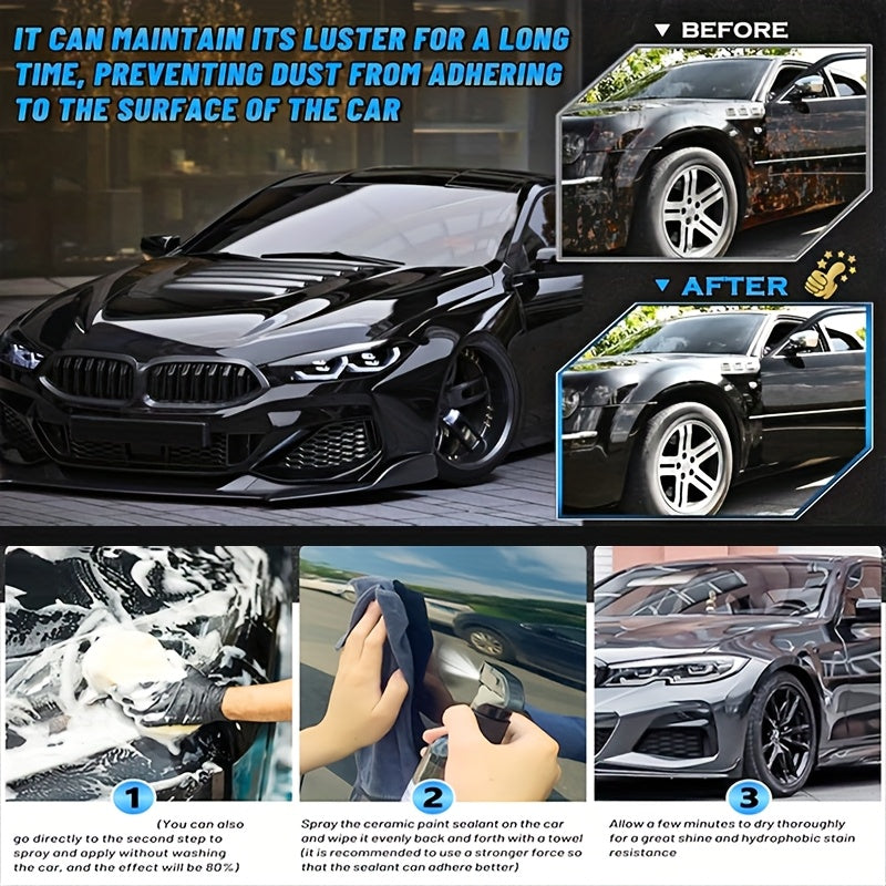 YIXINGJIA 2支装 3合1纳米涂层喷雾，专为车辆设计，采用高品质防刮配方，打造光泽效果。这款陶瓷涂层适用于所有颜色类型，形成持久的保护层