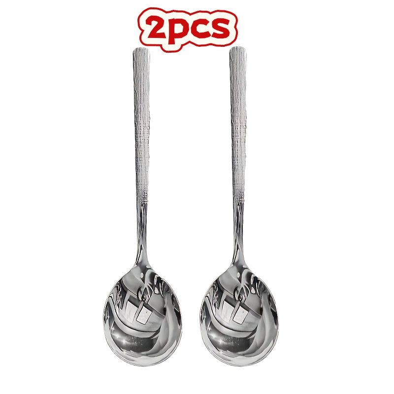 2 Pack Large Round Stainless Steel Ladle - Commercial & Home Kitchen Spoon, Large Serving Ladle with Heat-Resistant Short Handle, Drainage Holes for Easy Cleaning, Durable Stainless Steel Cutlery