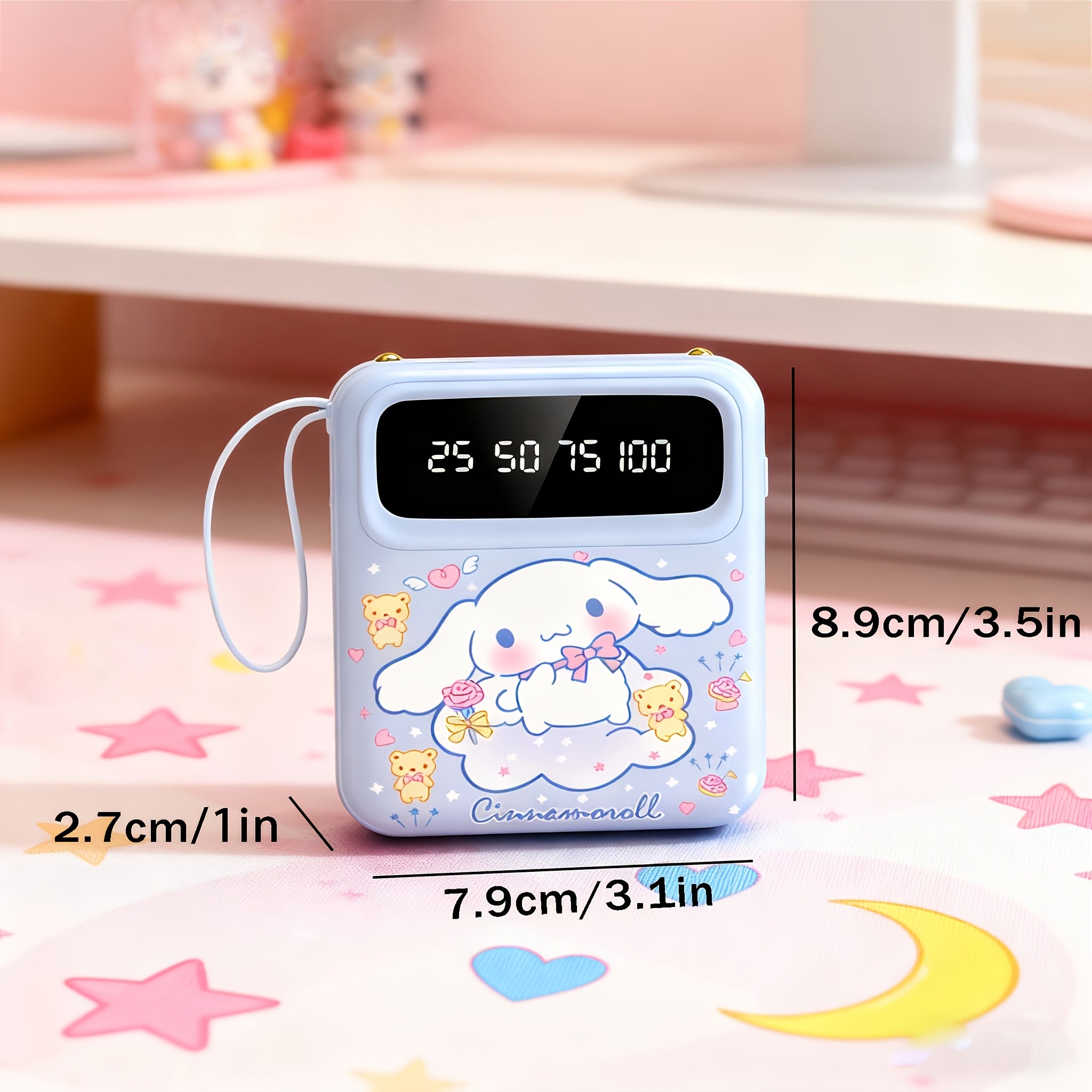 Sanrio Cinnamoroll Small Portable Power Bank, Pocket-Sized Emergency Power For Travel, Lightweight Design, Travel Essentials, Cartoon Print Charging Device, Fits Purse Portable Charger, 4 Built-in Cable And LED Lights, For Mobile Phone
