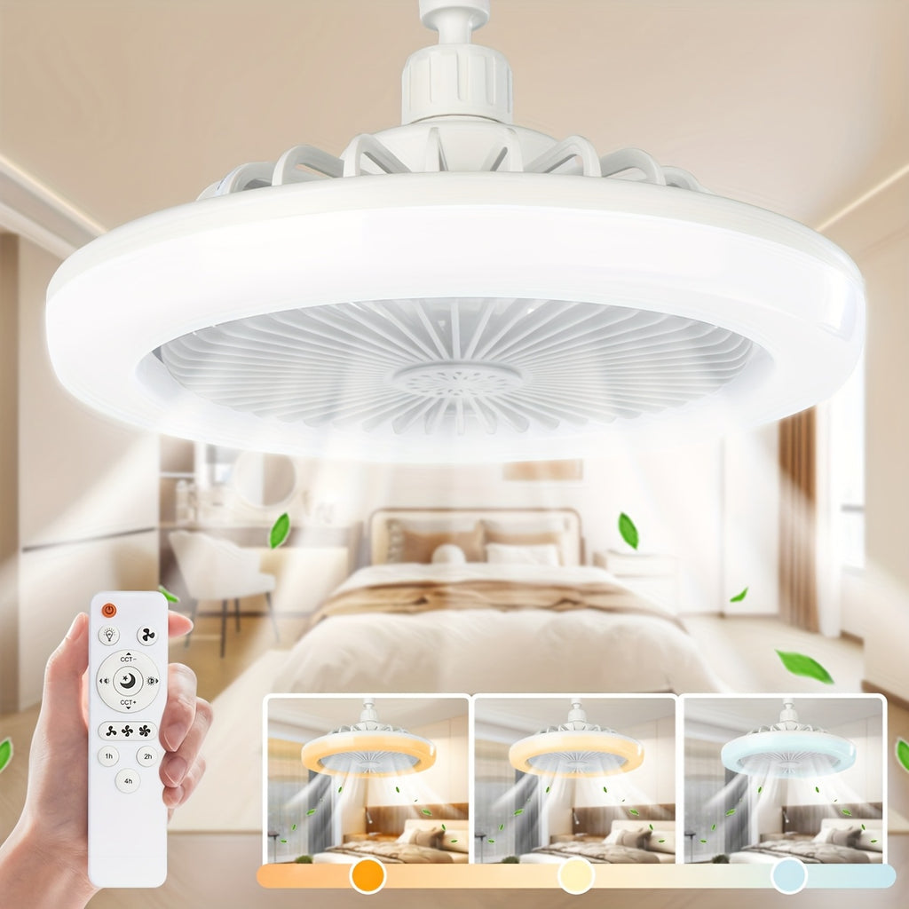 Remote Control Ceiling Fan with Light, Mini 10 Inch Enclosed Low Profile Fan Light, Chandelier with Fan, 3 Wind Speeds, 3 Color Dimmable & Timing Function, Summer Gift for Bedroom Dormitory