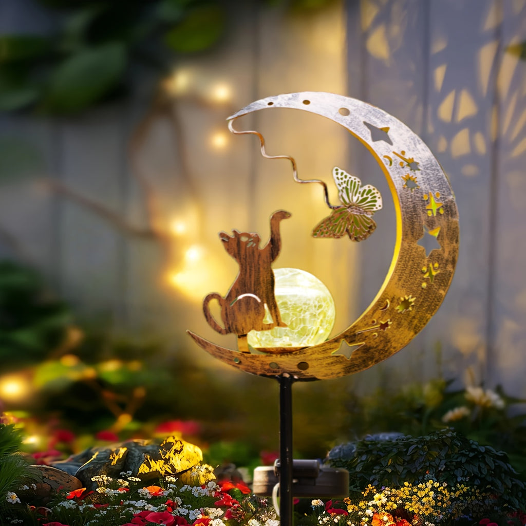 IP65 Solar Cat and Butterfly Outdoor Decorative Light, Solar Garden Metal Decorative Light, Solar Light Holiday Outdoor Display Lighting, Solar Garden Light, Solar Landscape Decoration, Suitable for Garden, Courtyard, Path, Gazebo