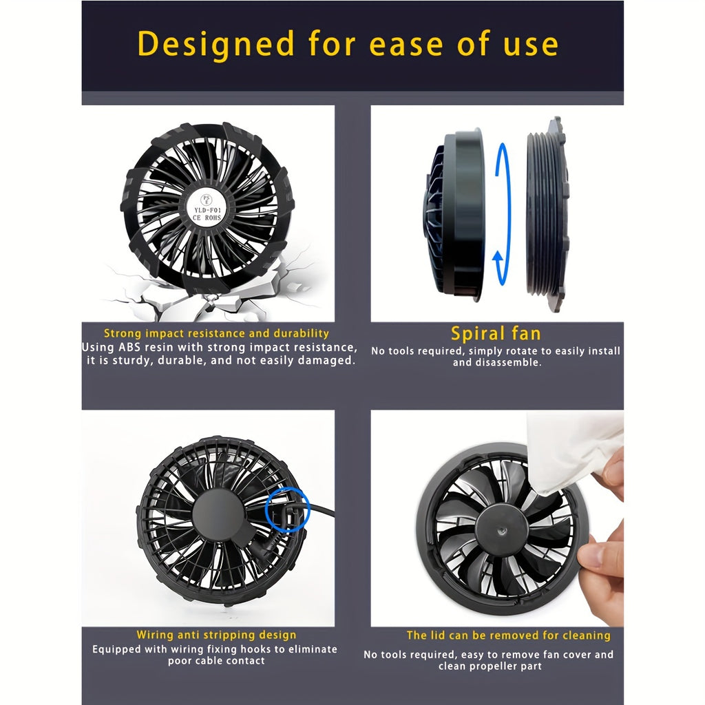 Wearable USB Workwear Cooling Fan Accessory, 9 Blades 3 Speed Adjustable Work Jacket Fan, Brushless Motor, Super Large Airflow Cover, Detachable 3.54 Inch Aperture, Universal Fit for All Work Clothes, 5V USB Cooling Fan