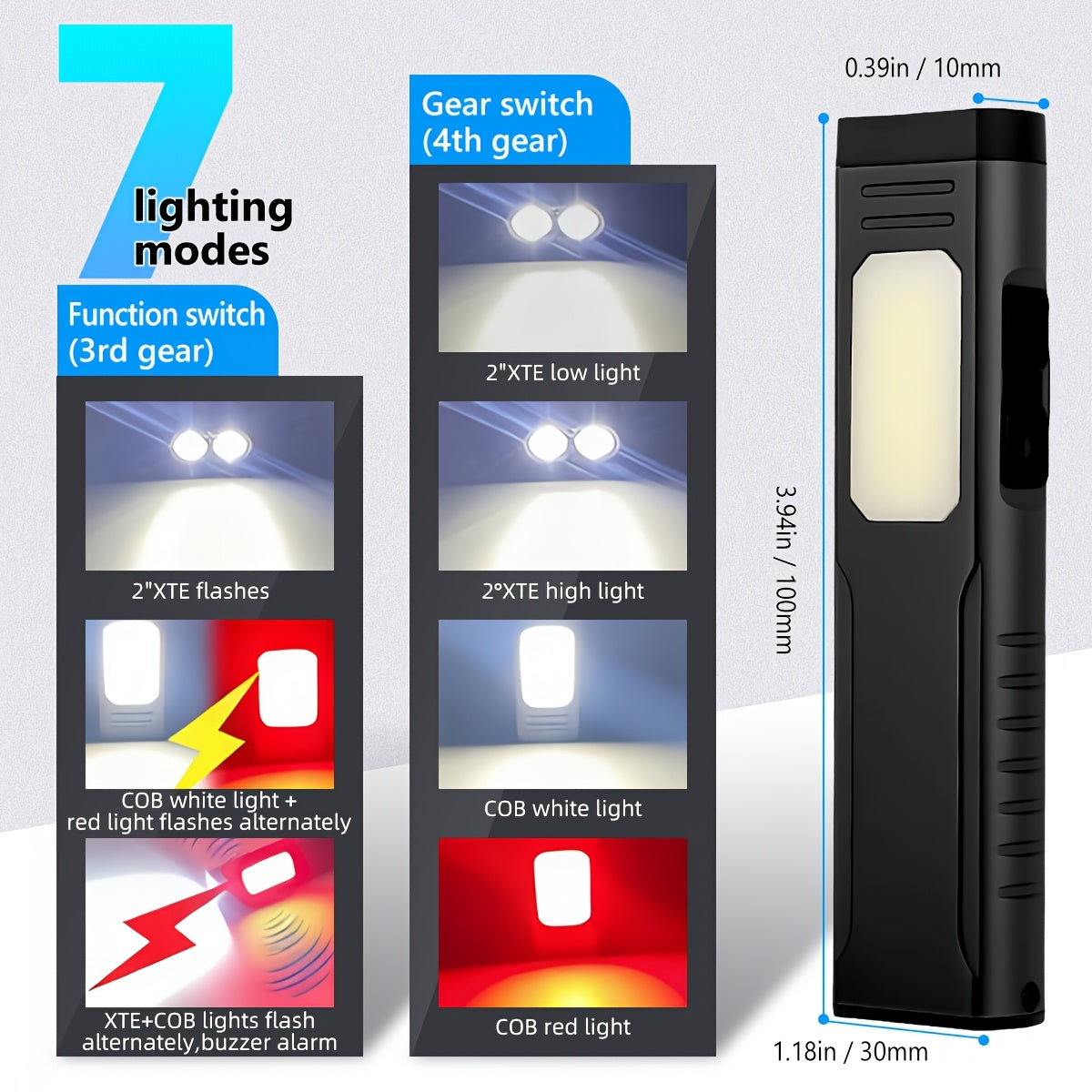 EDC Tactical Flashlight Flat Rechargeable Dual Switch LED Mini Flashlight Digital Display 7 Modes Pocket Flashlight for Home Camping Emergency Use