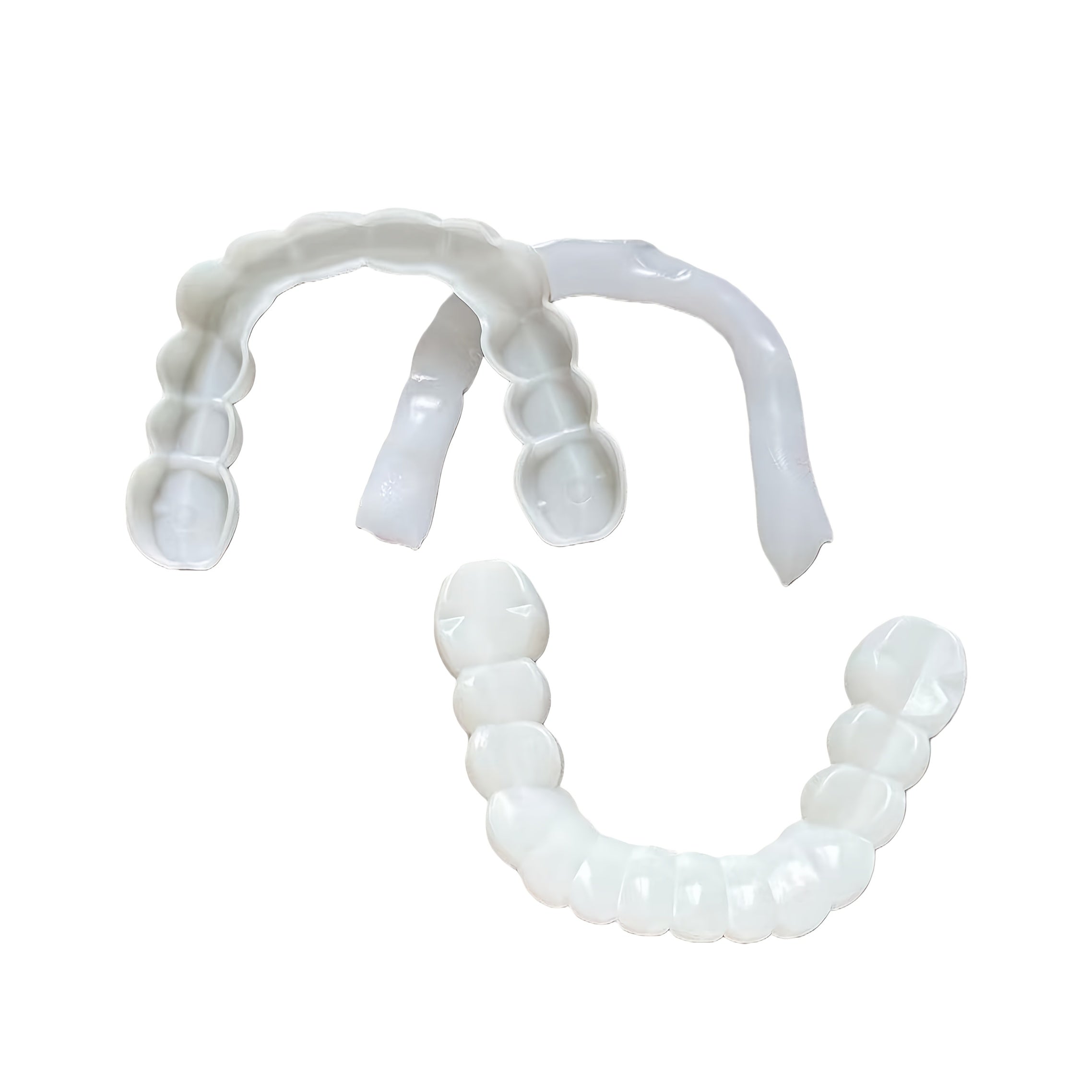 4件装假牙 白色上下牙＋2辅材，柔软白色舒适牙套，带上下增高 | 透明设计，耐用EVA材质，透明